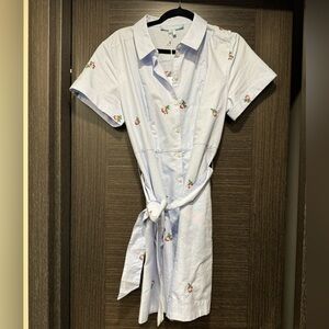 Hill House Laura Button Cottagecore Embroidered Floral Shirt Dress Oxford Blue